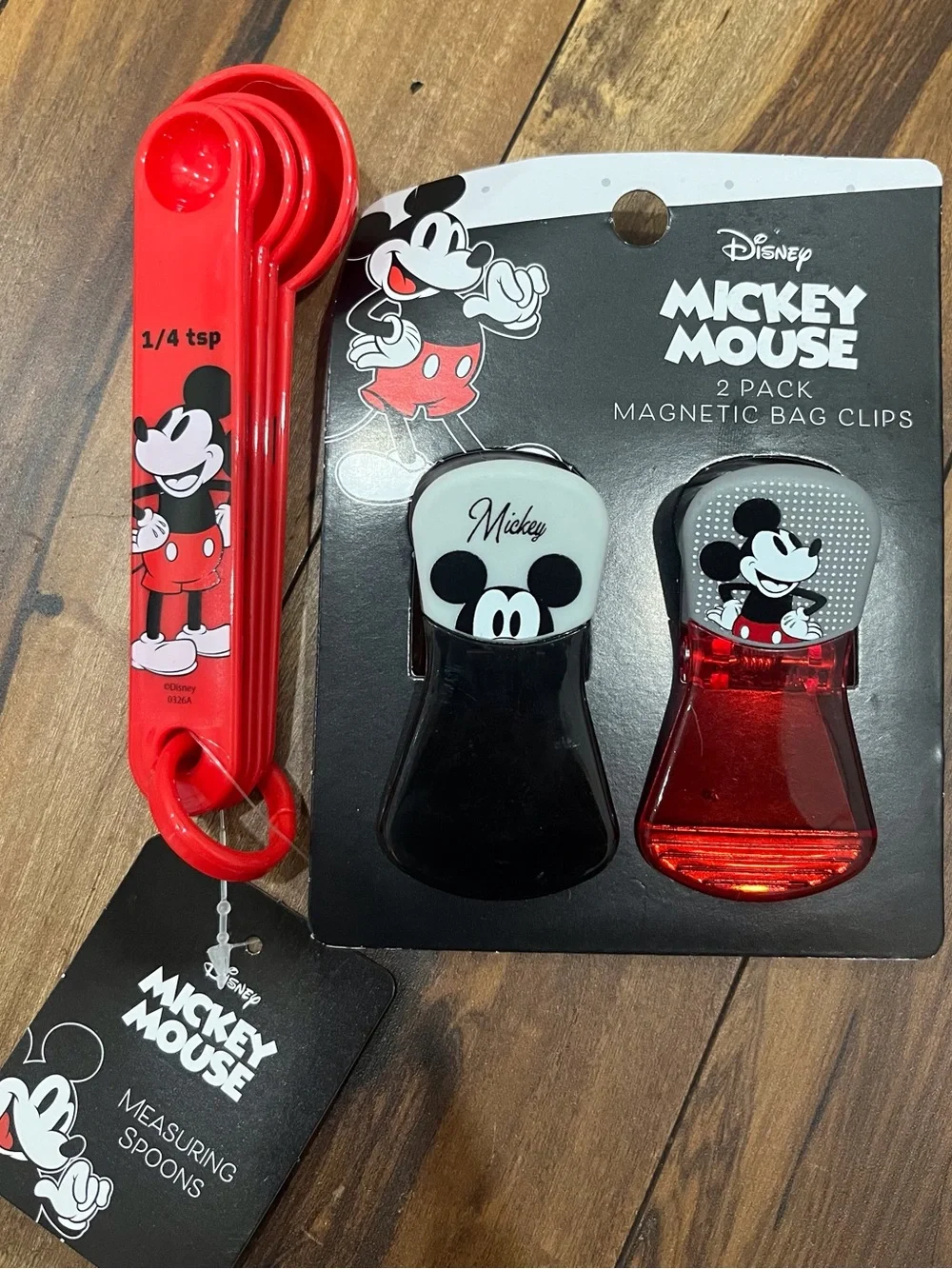 Disney Mickey Mouse Kids Magnetic Bag Clips & Measuring Spoons Set - Red & Black